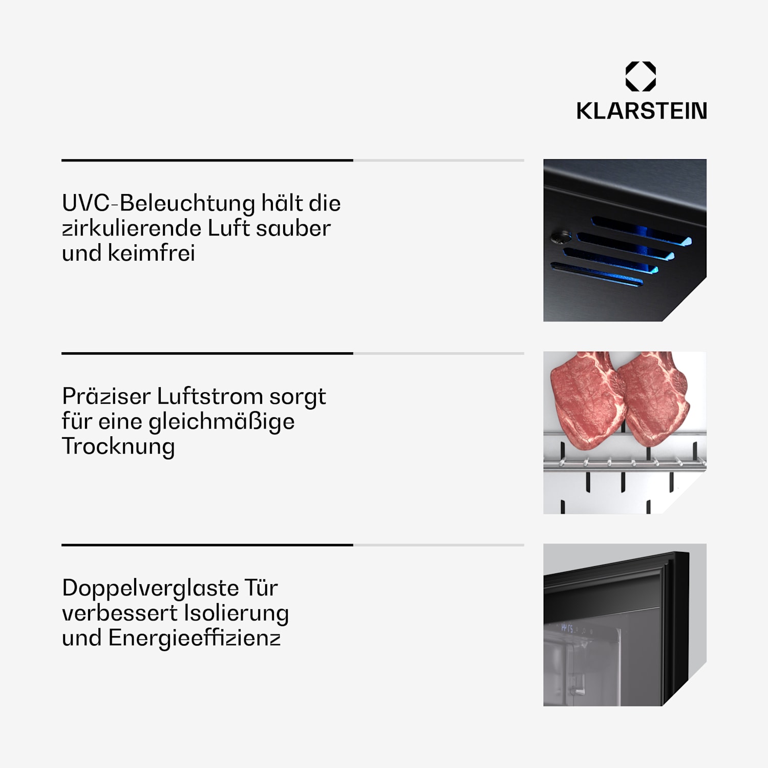 Steakhouse Reifeschrank | 352 L | antibakteriell | LED | Touch-Control | Luftfeuchtigkeitskontrolle 352 Ltr | Schwarz
