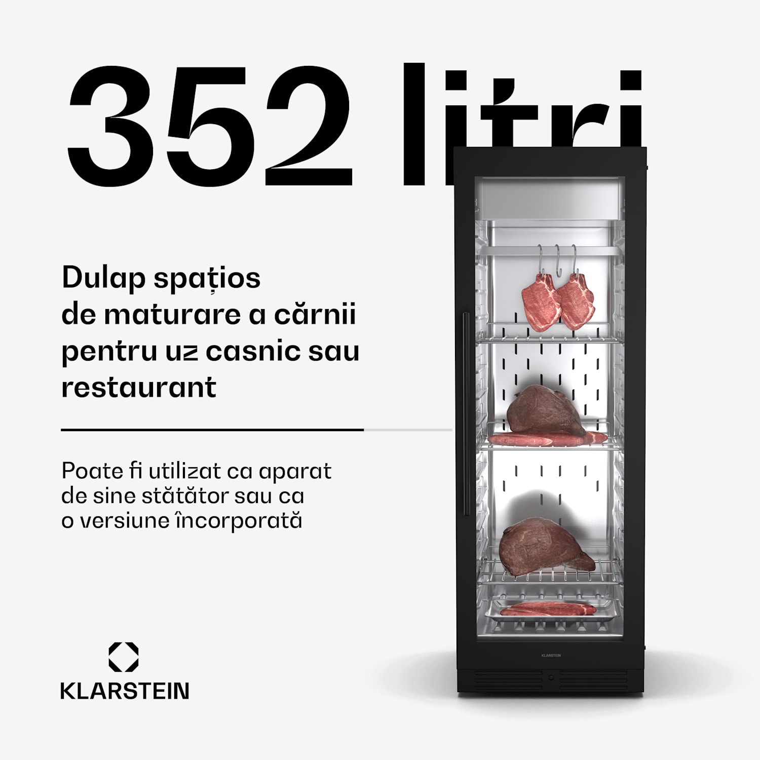 Steakhouse dulap frigorific de maturare a cărnii Steakhouse, 352 L, antibacterian, LED, control tactil, control umiditate 352 Ltr | Negru