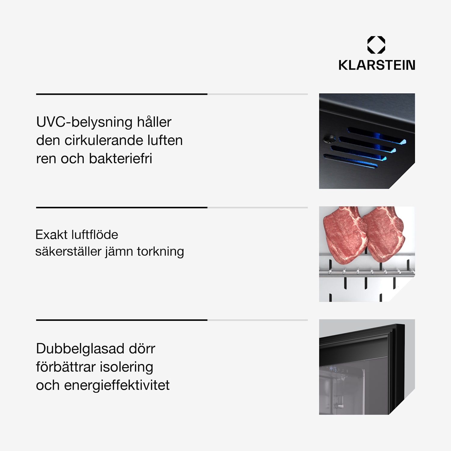 Steakhouse mörningsskåp | 352 l | antibakteriellt | LED | touchstyrning | justering av luftfuktighet 352 L | Svart