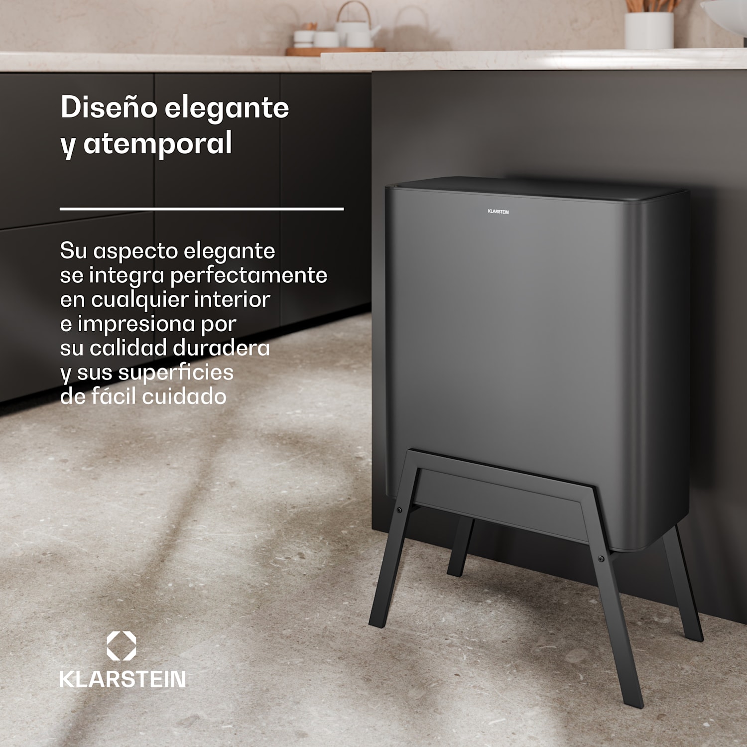 Papelera Yuma | 30 L | cubo interior | filtro de olores | patas | pulsador 30 L | Negro