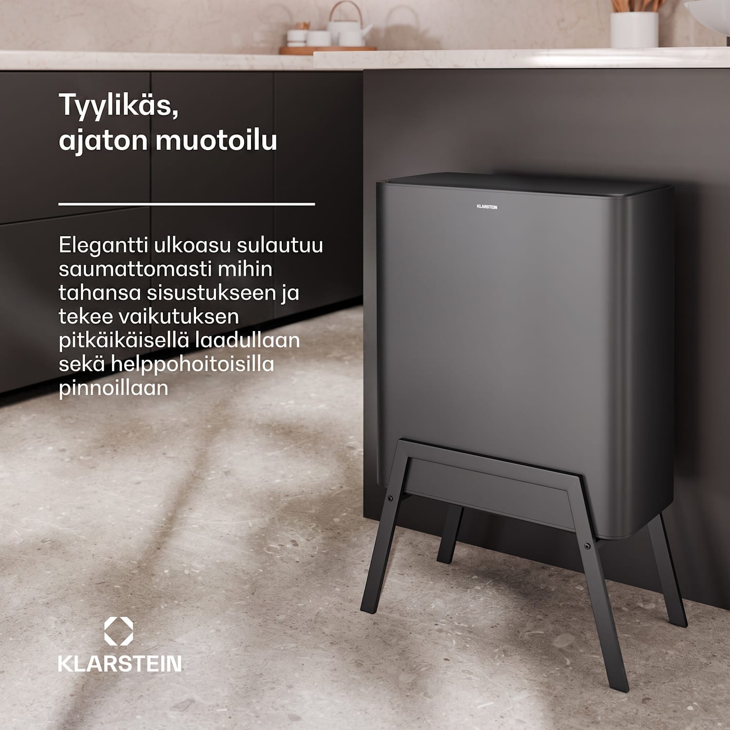 Yuma roskakori | 30 L | sisäsäiliö | hajusuodatin | jalat | painike 30 l | Musta