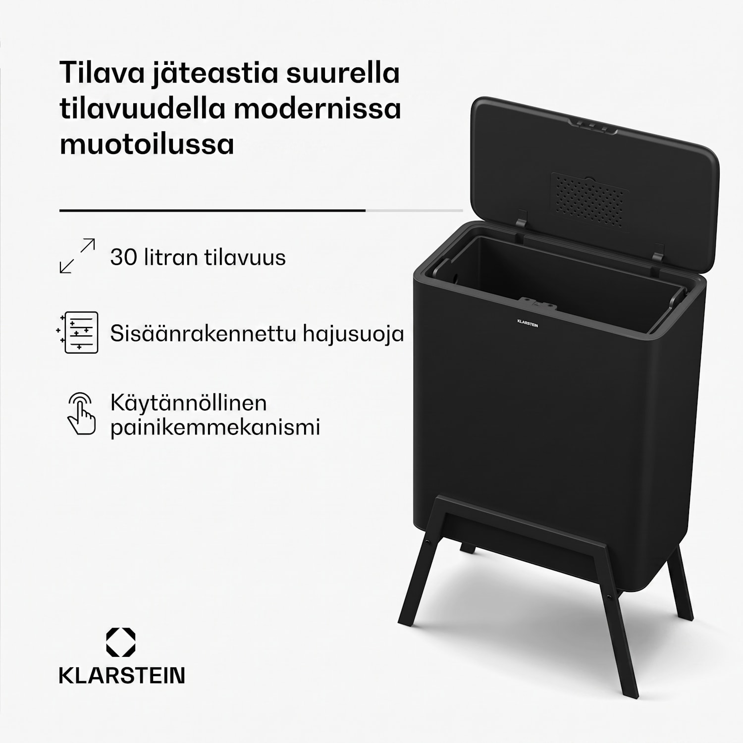 Yuma roskakori | 30 L | sisäsäiliö | hajusuodatin | jalat | painike 30 l | Musta