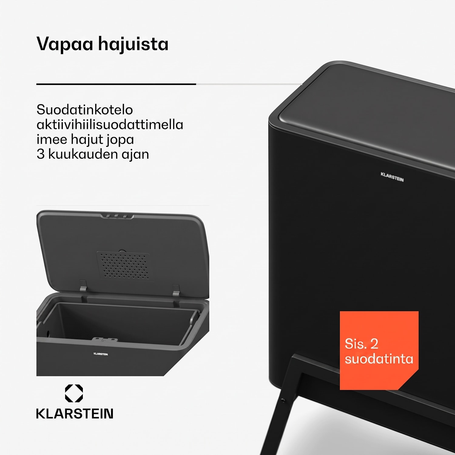 Yuma roskakori | 30 L | sisäsäiliö | hajusuodatin | jalat | painike 30 l | Musta
