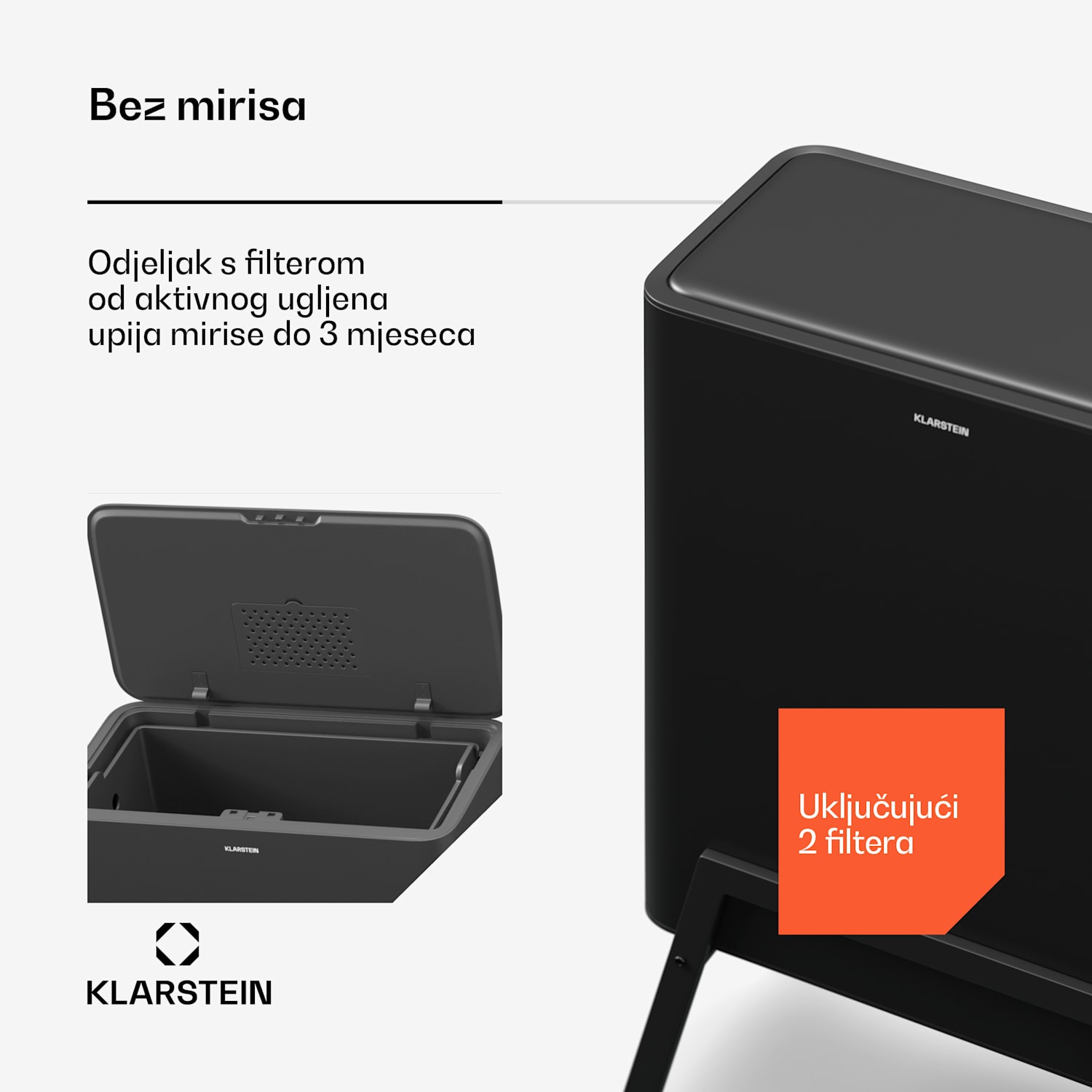 Yuma kanta za smeće, 30 L, unutarnja košara, filter za mirise, noge, otvaranje pomoću gumba 30 litara | Crna