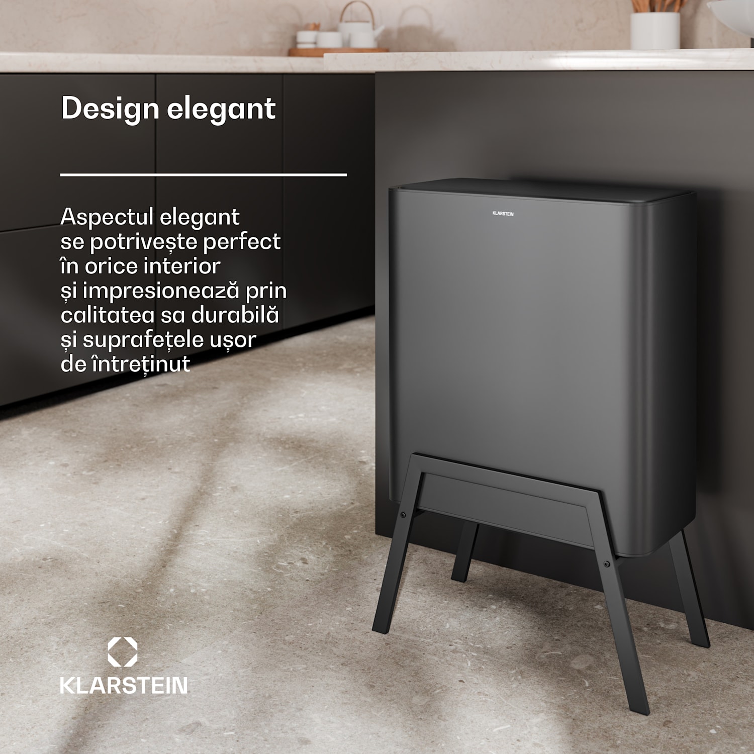 Coș de gunoi Yuma, 30 l, coș interior, filtru de mirosuri, picioare 30 litri | Negru