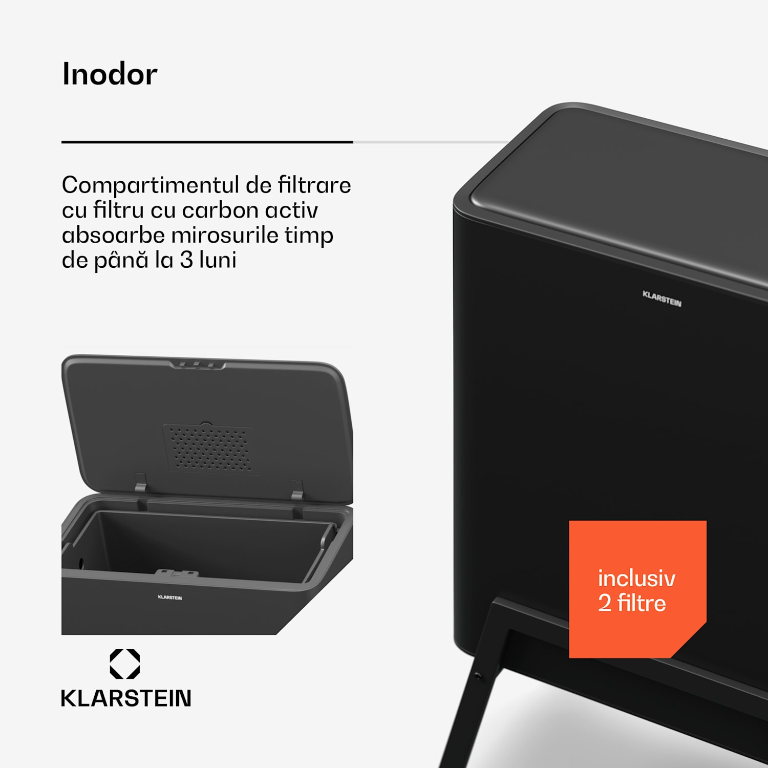 Coș de gunoi Yuma, 30 l, coș interior, filtru de mirosuri, picioare 30 litri | Negru