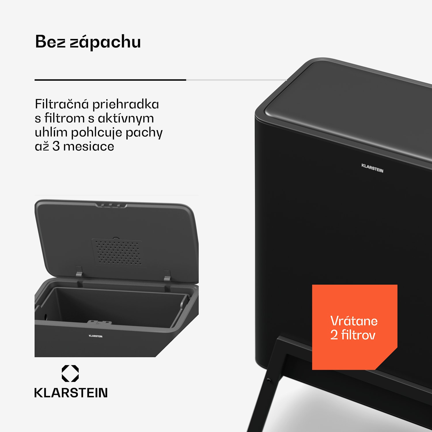 Yuma odpadkový kôš, 30 l, vnútorný kôš, pachový filter, nožičky, otváranie tlačidlom 30 litrov | Čierna