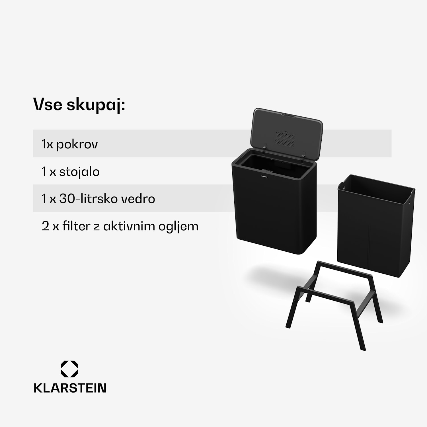 Yuma koš za odpadke, 30 l, notranja košara, filter proti smradu, nogice, odpiranje na gumb 30 litrov | Črna