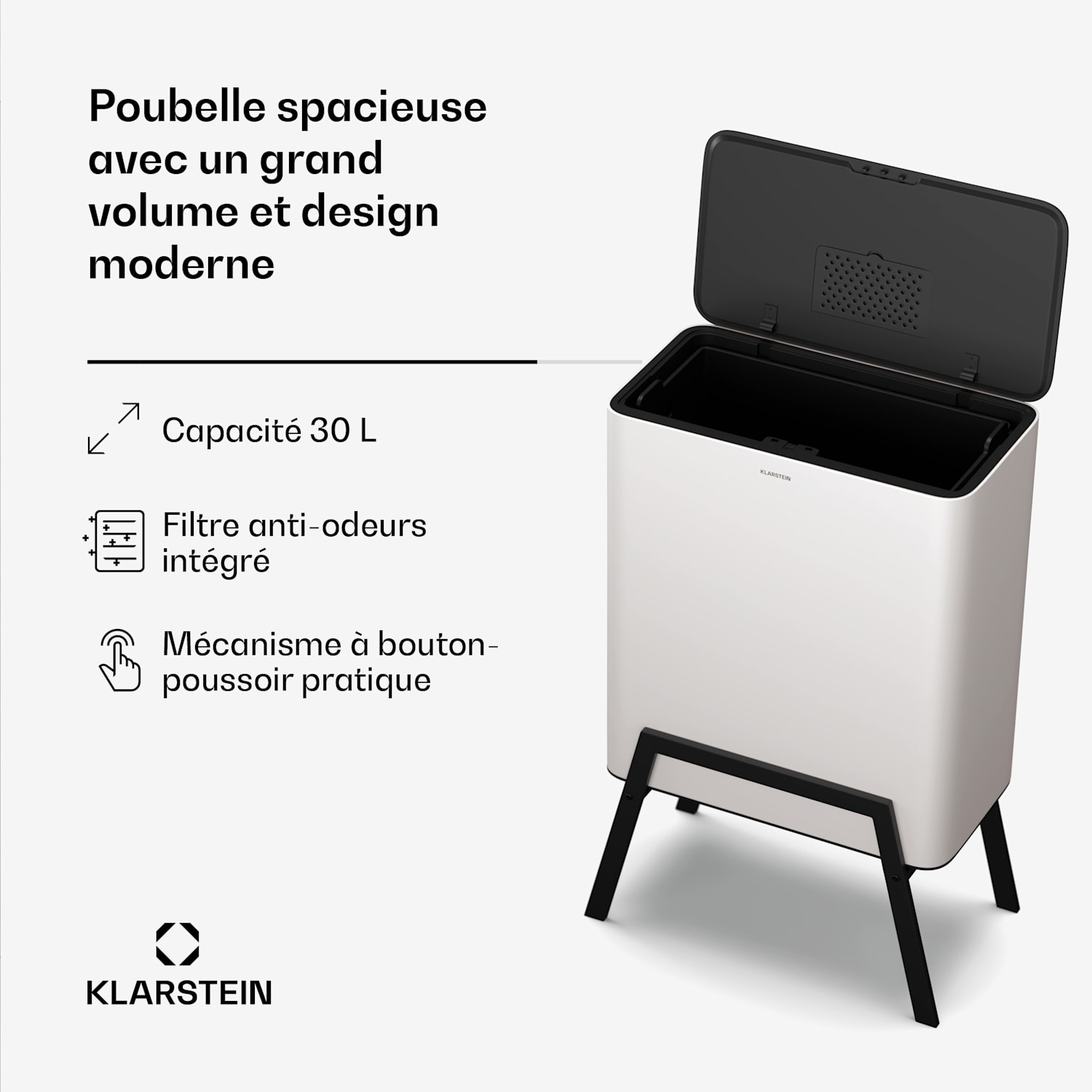 Yuma afvalbak | 30 L | emmer | geurfilter | pootjes | drukknop 30 ltr | Wit