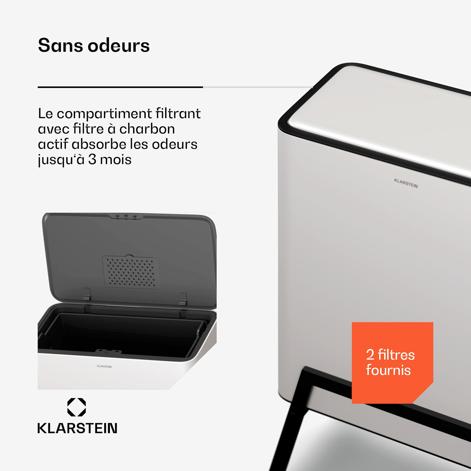 Yuma afvalbak | 30 L | emmer | geurfilter | pootjes | drukknop 30 ltr | Wit