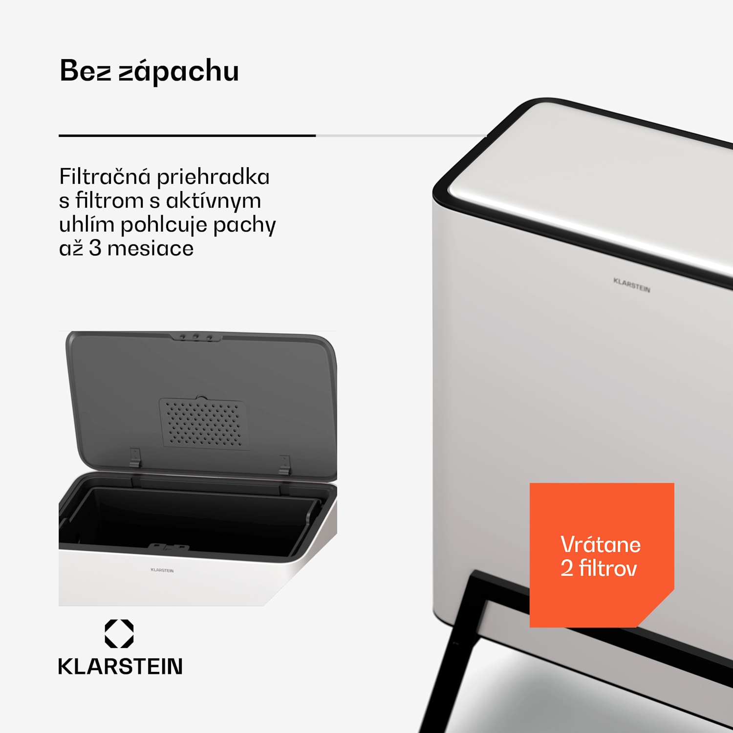 Yuma odpadkový kôš, 30 l, vnútorný kôš, pachový filter, nožičky, otváranie tlačidlom 30 litrov | Biela