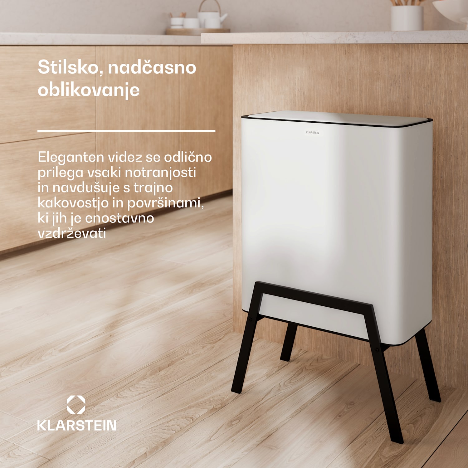 Yuma koš za odpadke, 30 l, notranja košara, filter proti smradu, nogice, odpiranje na gumb 30 litrov | Bela