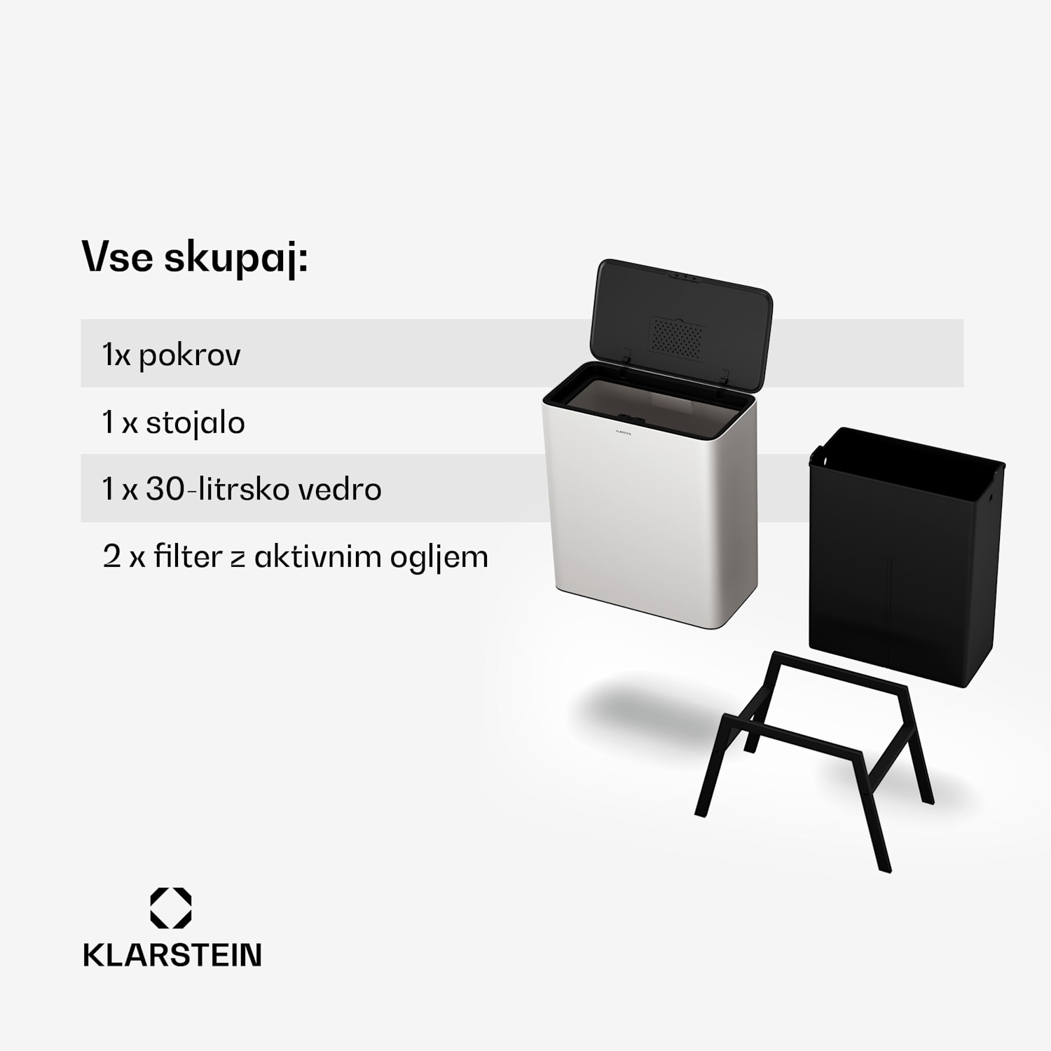 Yuma koš za odpadke, 30 l, notranja košara, filter proti smradu, nogice, odpiranje na gumb 30 litrov | Bela