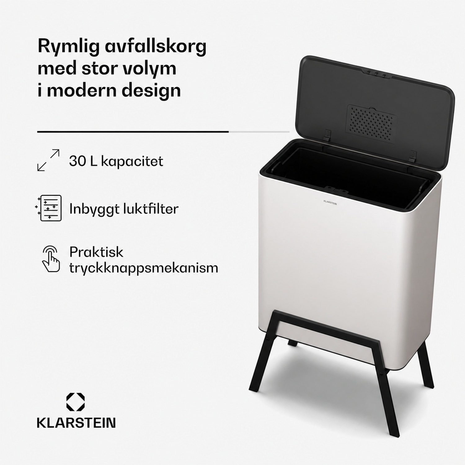 Yuma soptunna | 30 L | innerhink | luktfilter | stativfötter | tryckknapp 30 L | Vit
