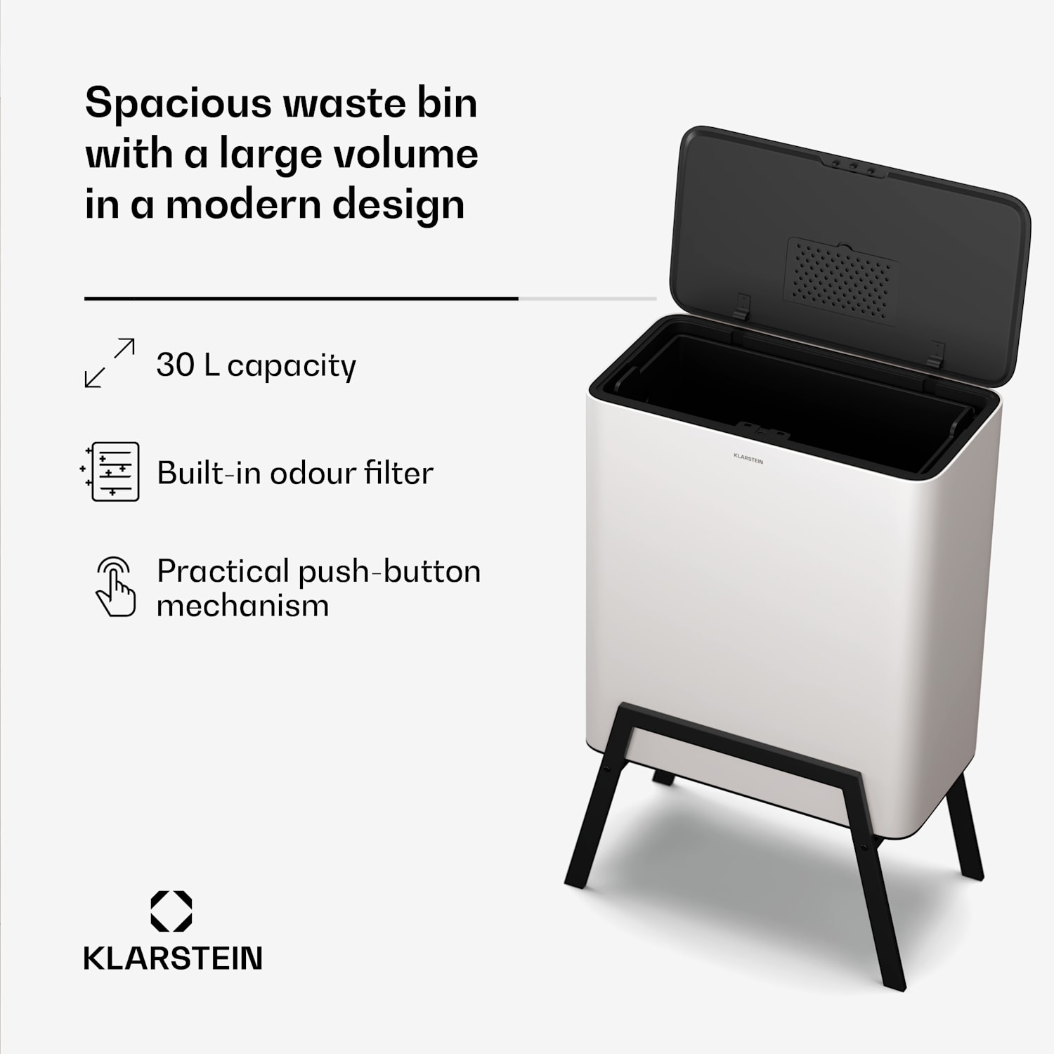 Yuma afvalbak | 30 L | emmer | geurfilter | pootjes | drukknop 30 ltr | Wit