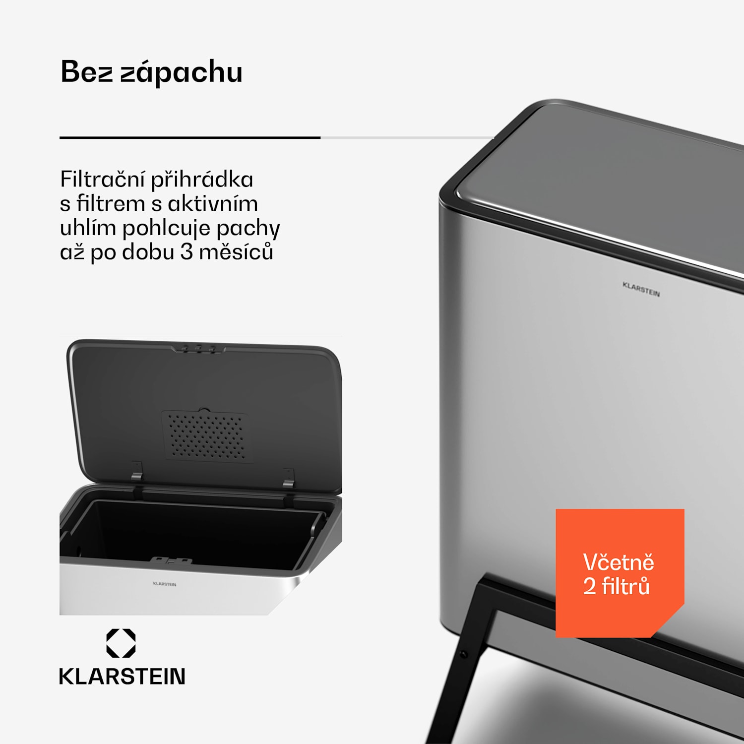 Yuma odpadkový koš, 30 l, vnitřní koš, pachový filtr, nožičky, otevírání tlačítkem 30 litrů | Nerezová ocel