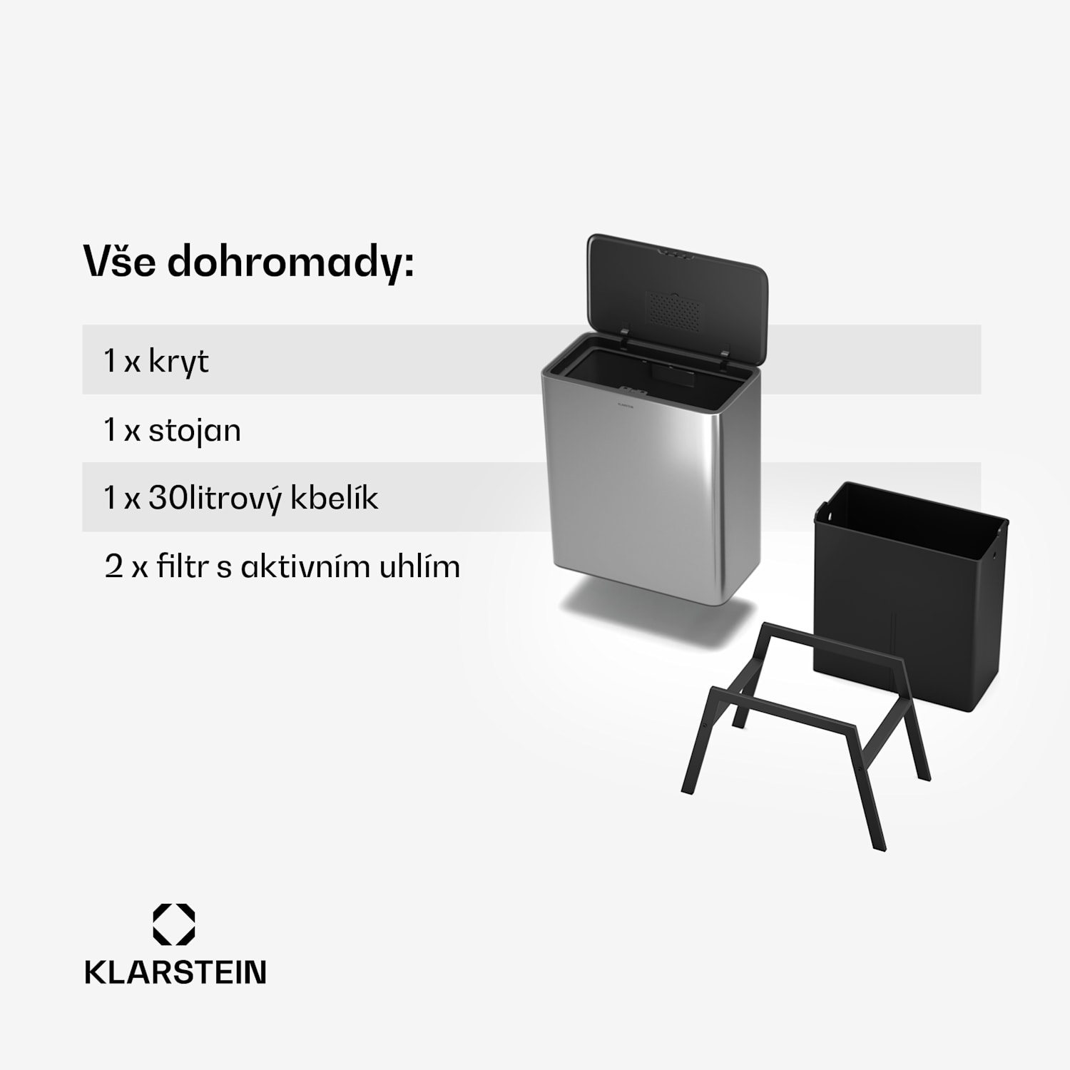 Yuma odpadkový koš, 30 l, vnitřní koš, pachový filtr, nožičky, otevírání tlačítkem 30 litrů | Nerezová ocel