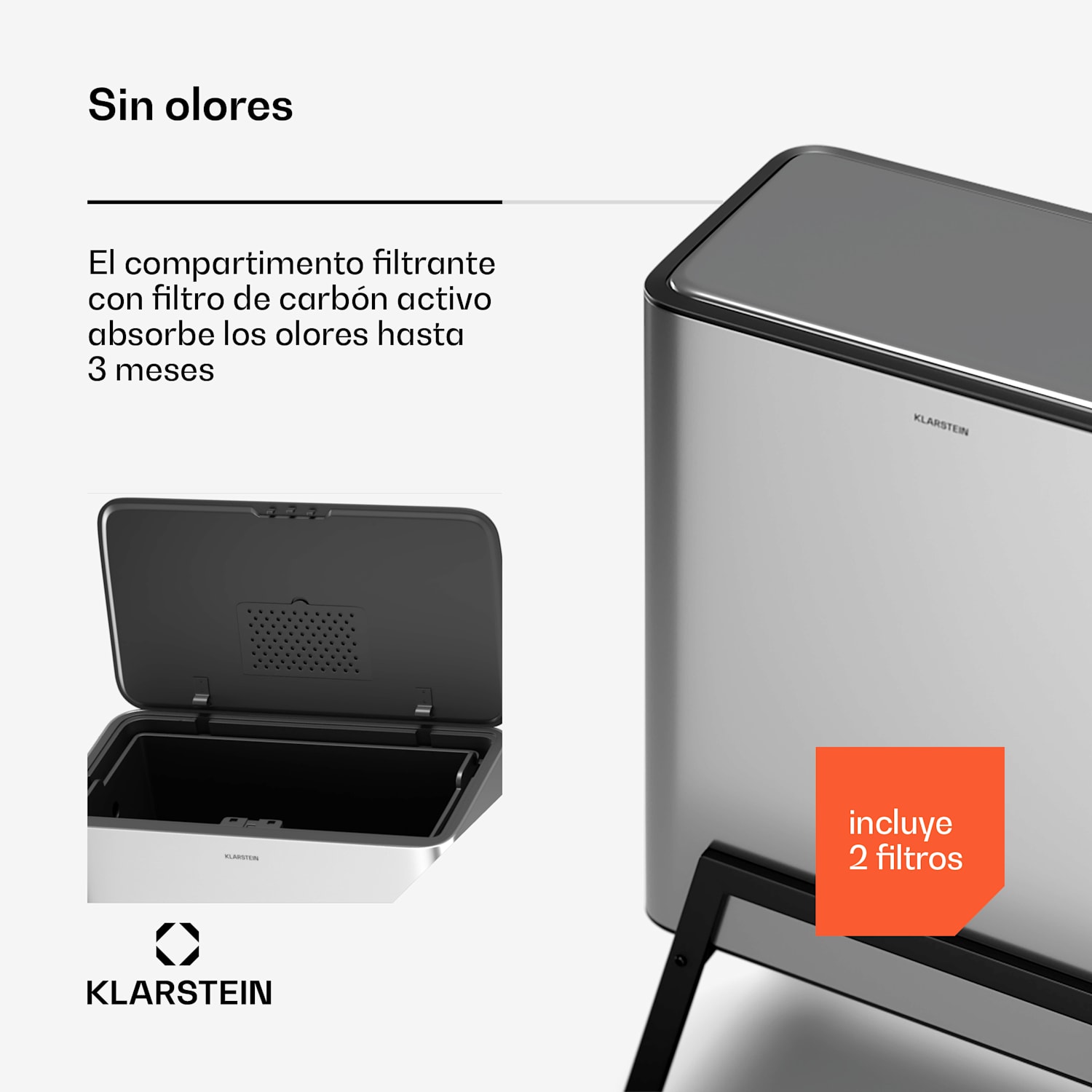 Cubo de basura Yuma | 30 L | cubo interior | filtro de olores | patas | pulsador 30 L | Acero Inoxidable