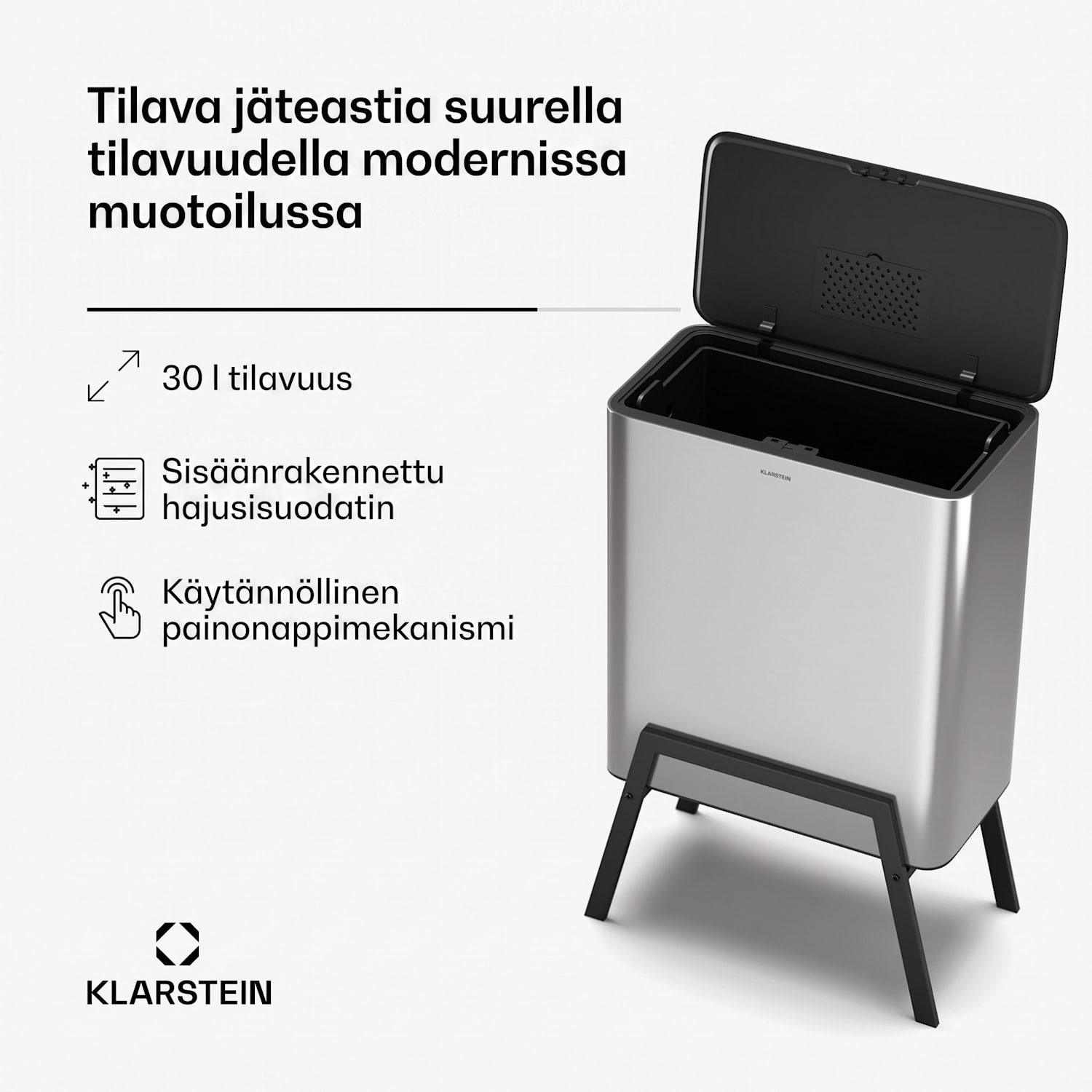 Yuma roskakori | 30 L | sisäsäiliö | hajusuodatin | jalat | painike 30 l | Ruostumaton Teräs
