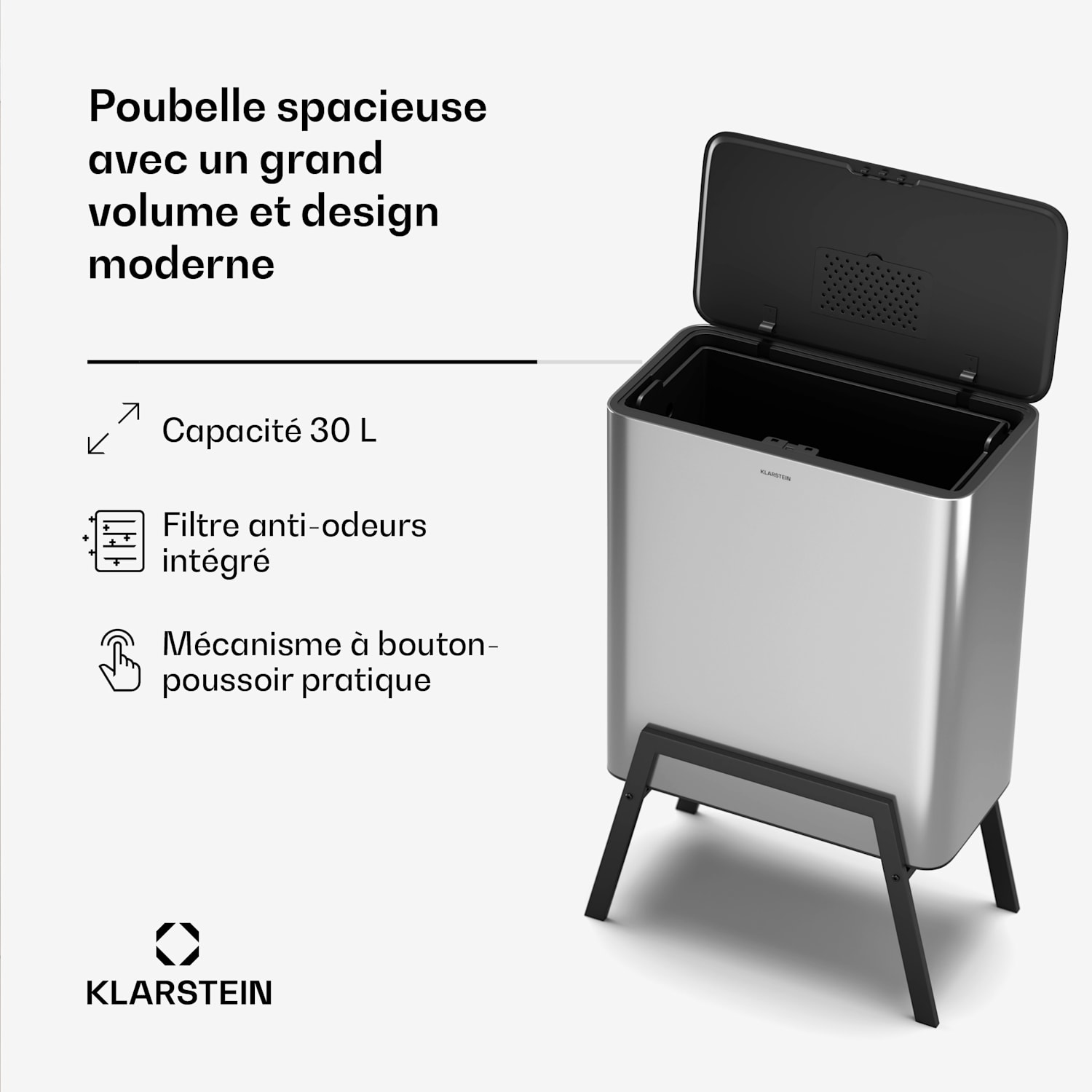 Yuma afvalbak | 30 L | emmer | geurfilter | pootjes | drukknop 30 ltr | Roestvrij Staal