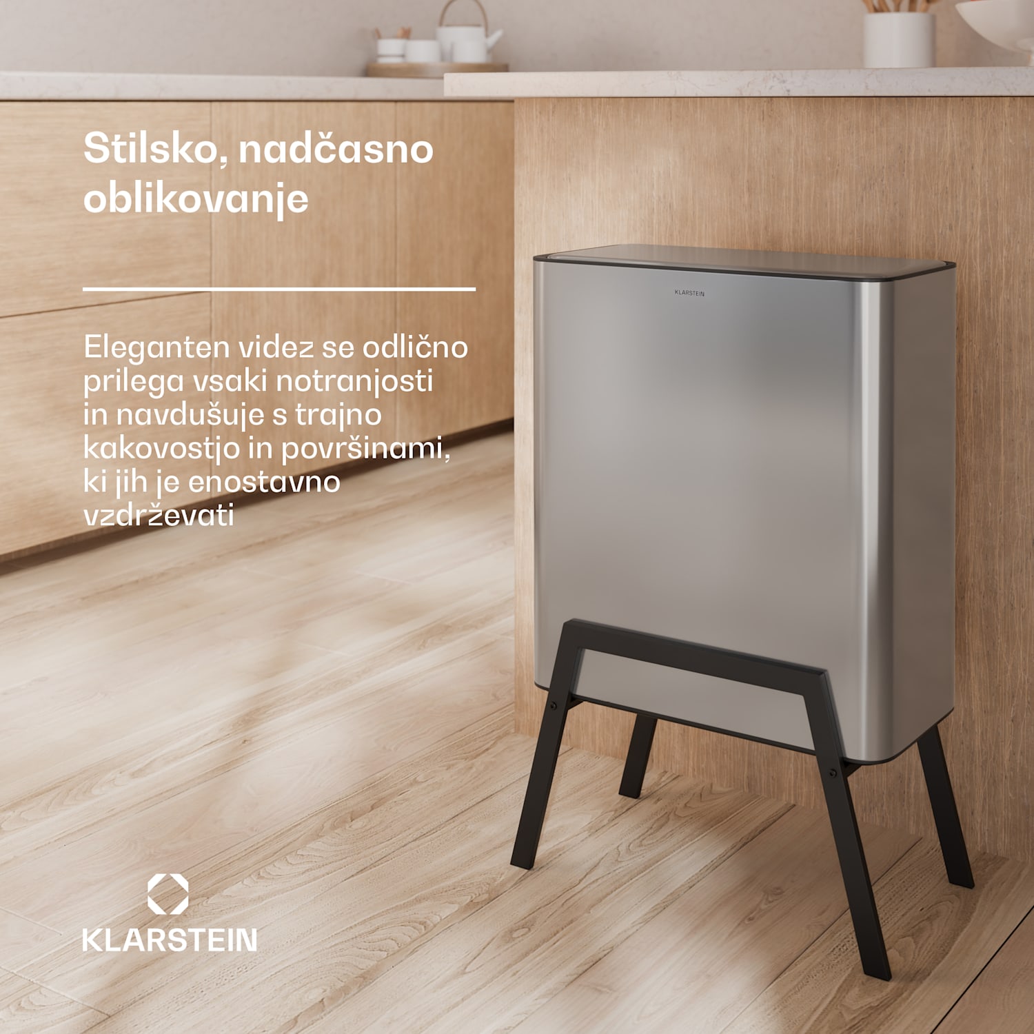 Yuma koš za odpadke, 30 l, notranja košara, filter proti smradu, nogice, odpiranje na gumb 30 litrov | Nerjaveče jeklo