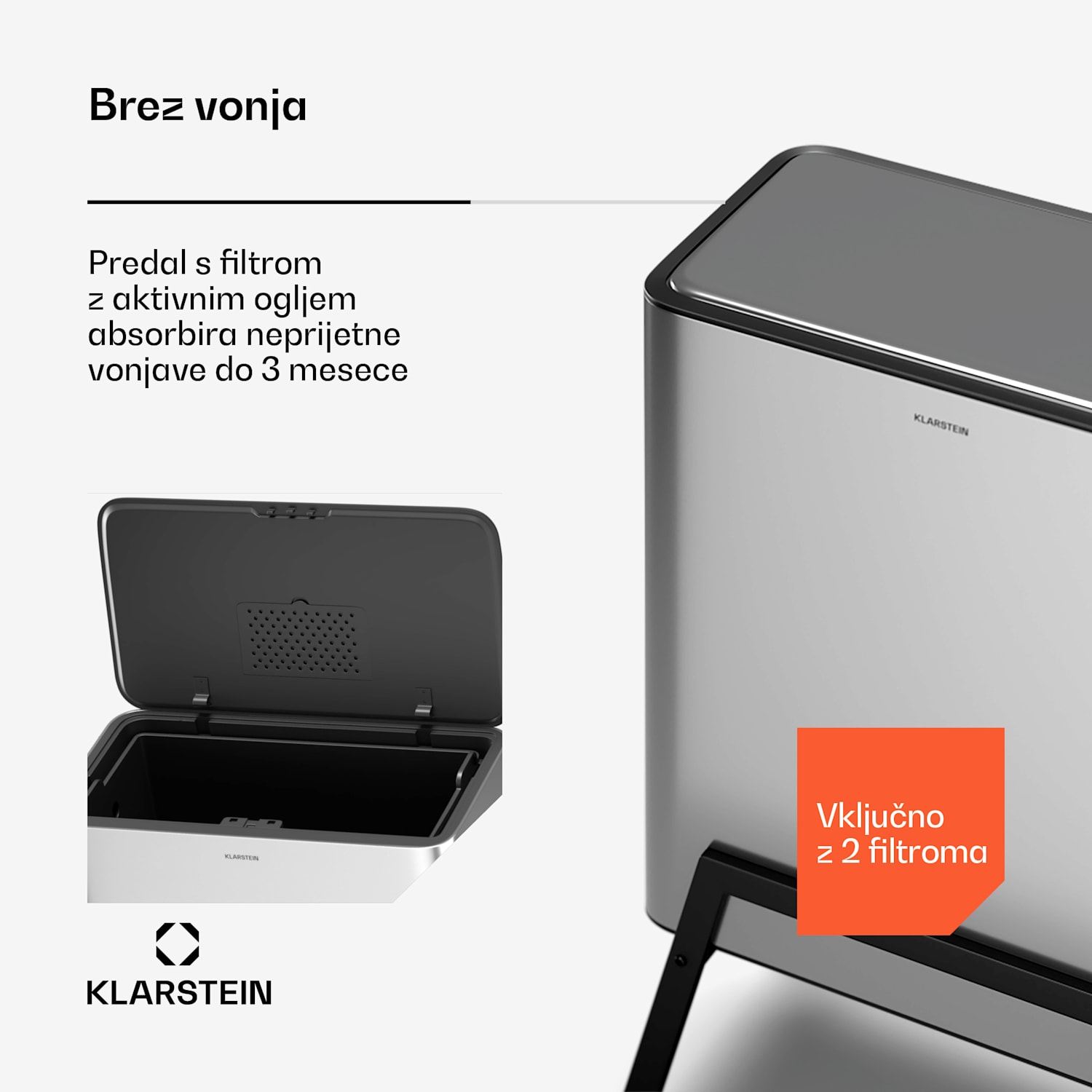 Yuma koš za odpadke, 30 l, notranja košara, filter proti smradu, nogice, odpiranje na gumb 30 litrov | Nerjaveče jeklo