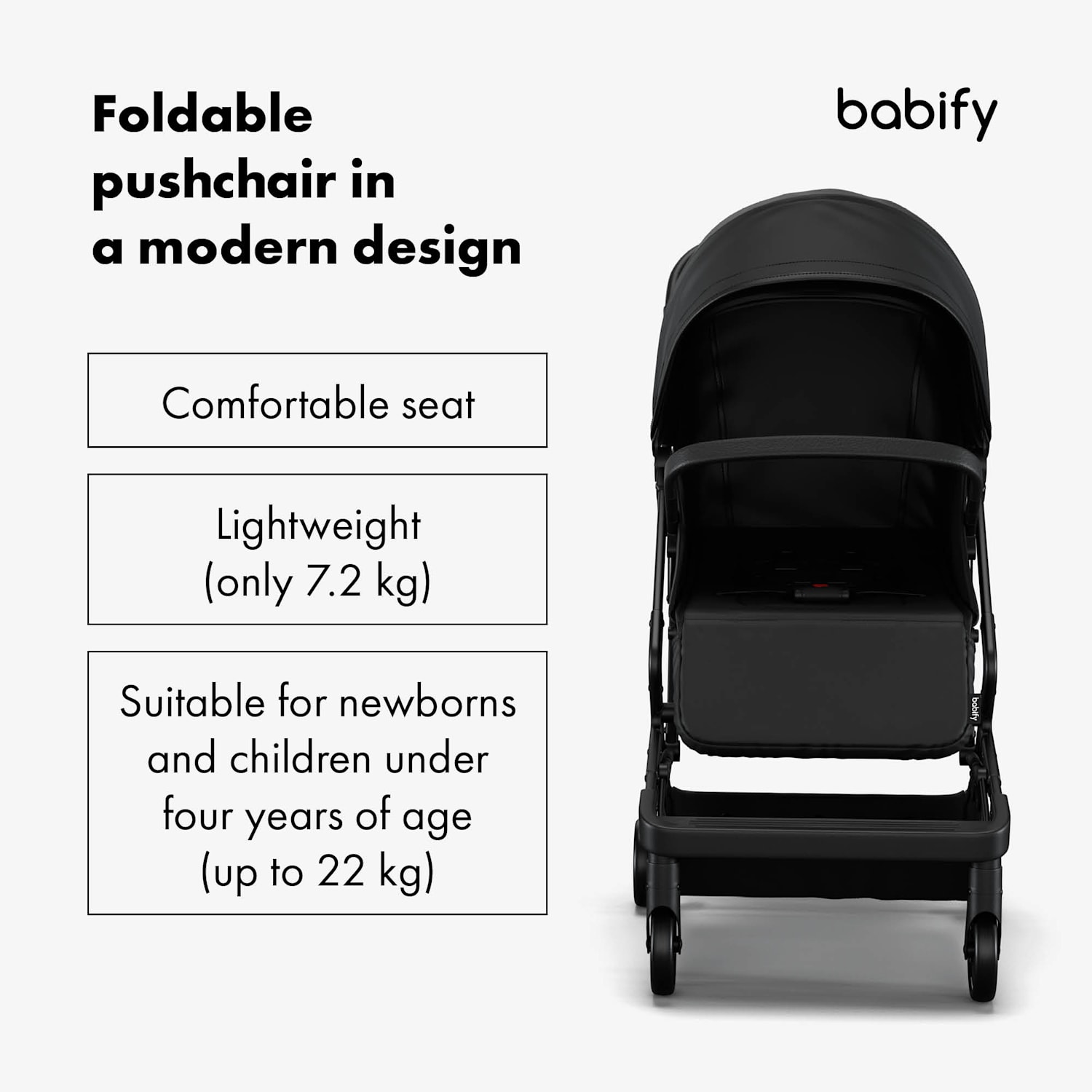 Carrinho de passeio Urban Ease | dobrável | até 22 kg | pés reguláveis e posição reclinável | janela de visualização Preto