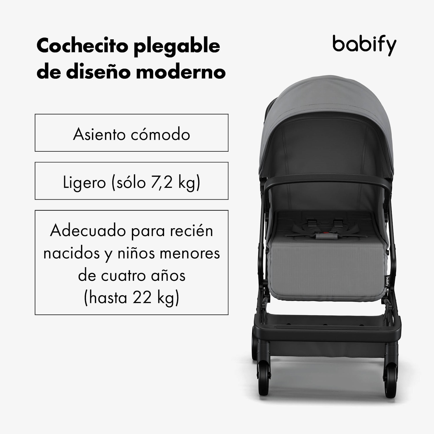 Silla de paseo Urban Ease | plegable | hasta 22 kg | pie ajustable y posición reclinada | ventana de visualización Gris Medio