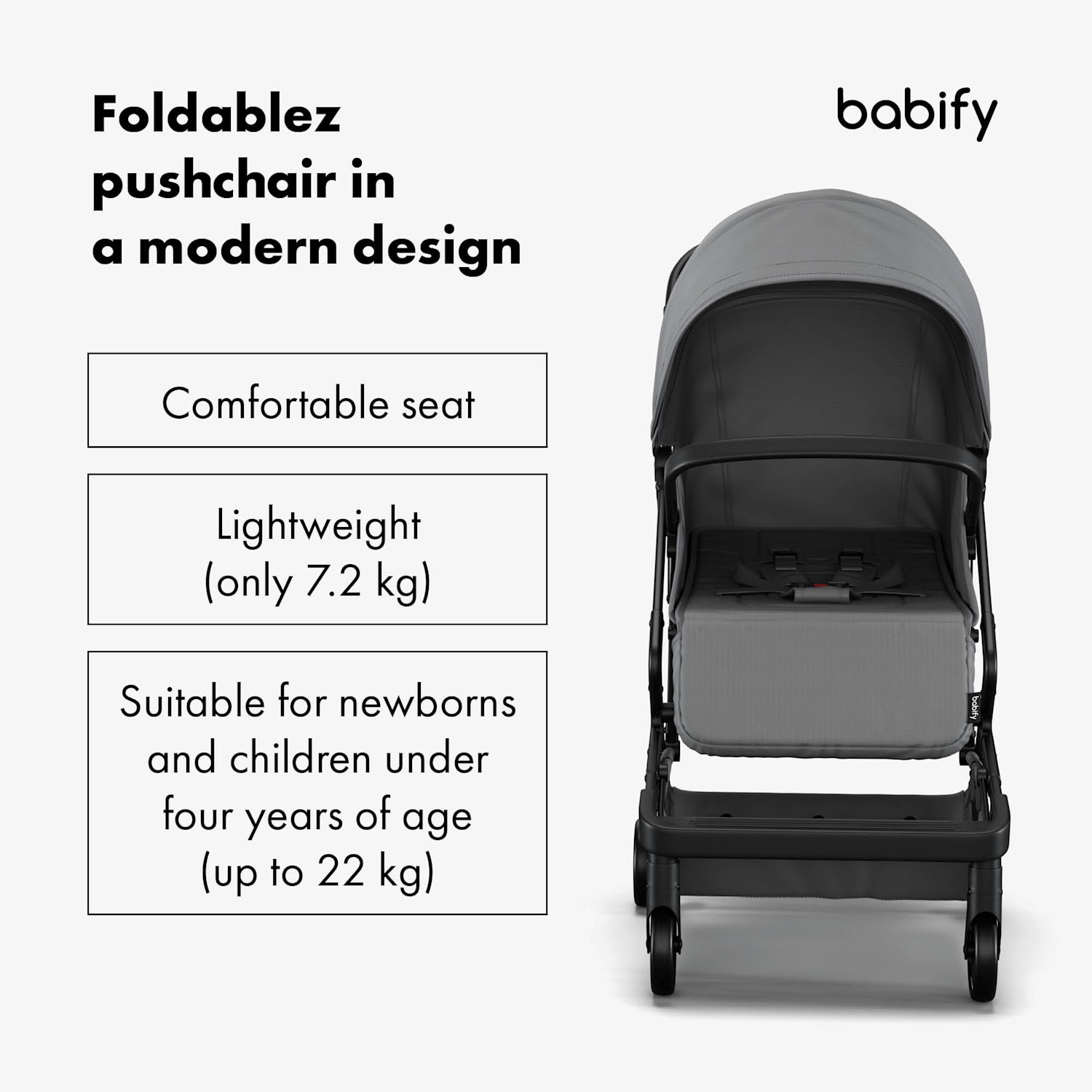 Carrinho de passeio Urban Ease | dobrável | até 22 kg | pés reguláveis e posição reclinável | janela de visualização Cinzento Médio