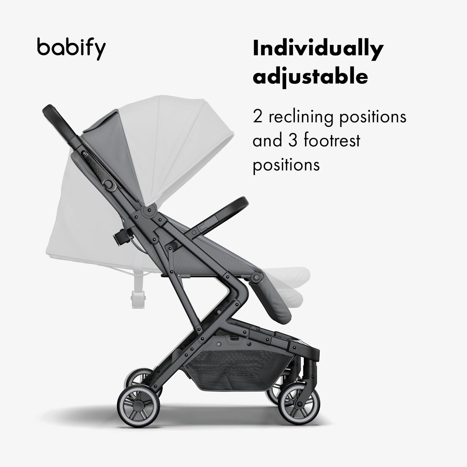 Carrinho de passeio Urban Ease | dobrável | até 22 kg | pés reguláveis e posição reclinável | janela de visualização Cinzento Médio