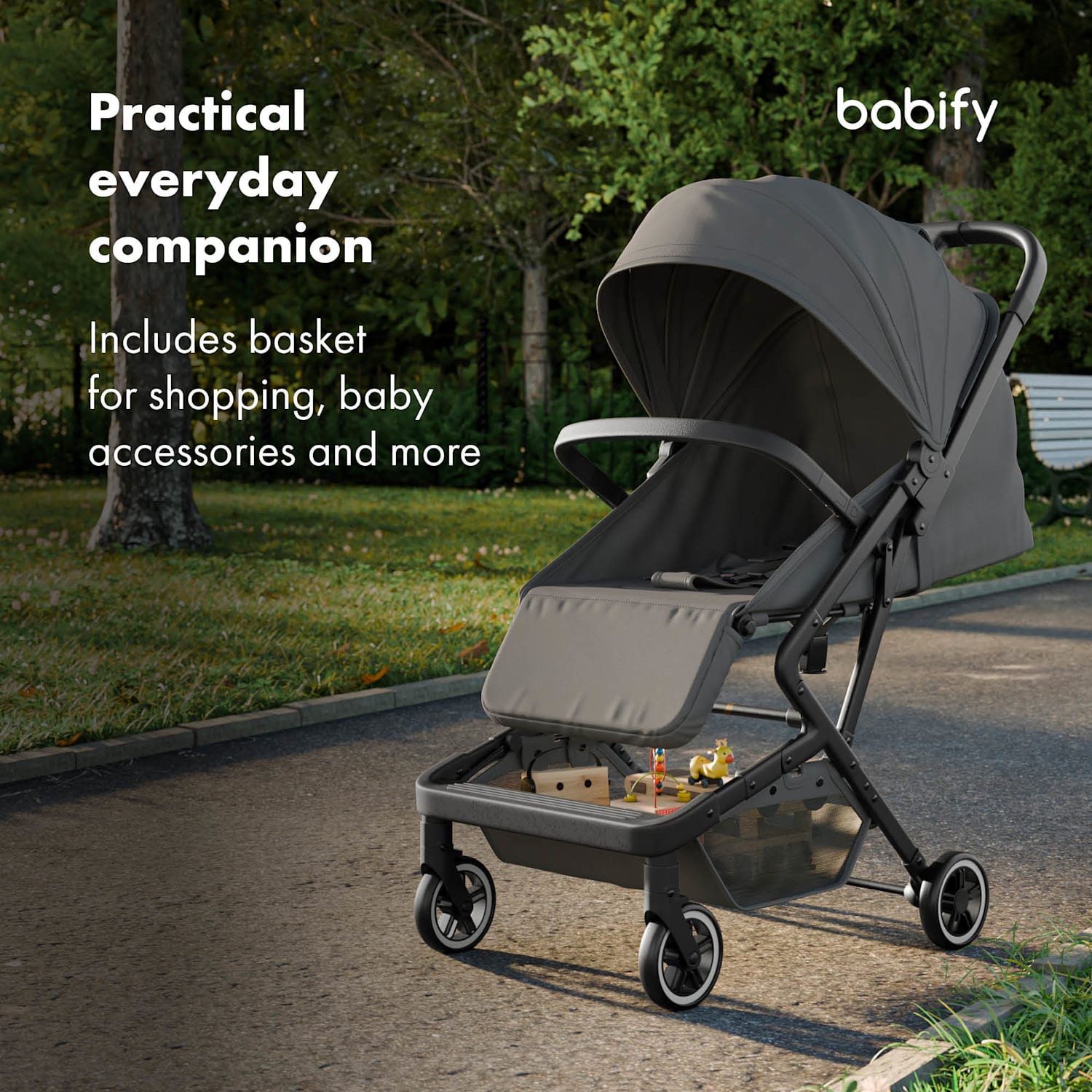 Carrinho de passeio Urban Ease | dobrável | até 22 kg | pés reguláveis e posição reclinável | janela de visualização Cinzento Médio