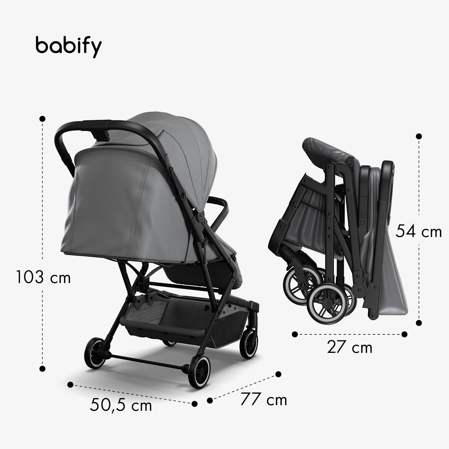 Silla de paseo Urban Ease | plegable | hasta 22 kg | pie ajustable y posición reclinada | ventana de visualización Gris Medio