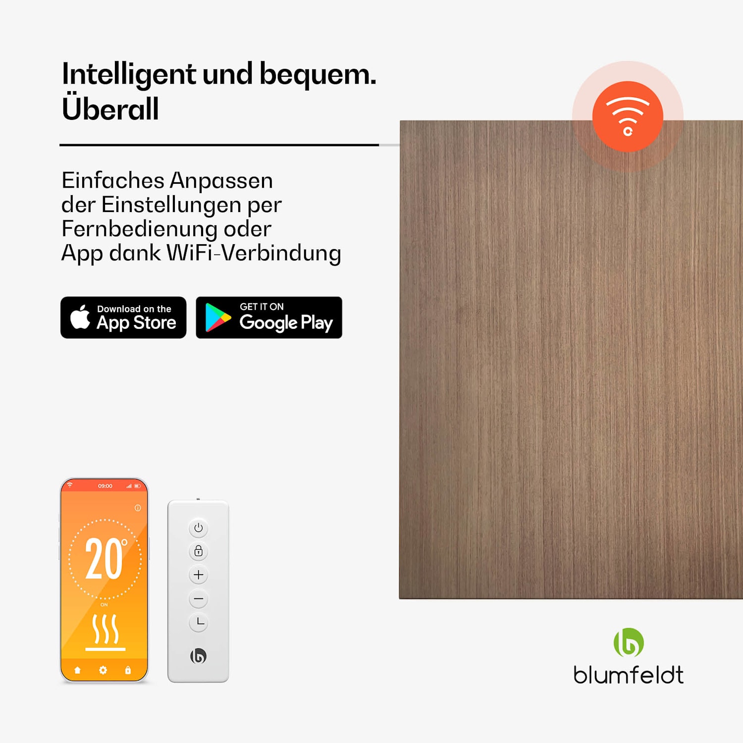 Heat Square | Infrarotheizung | WiFi Steuerung | 350W | IP44  60 x 60 cm | 350 W | Holzoptik