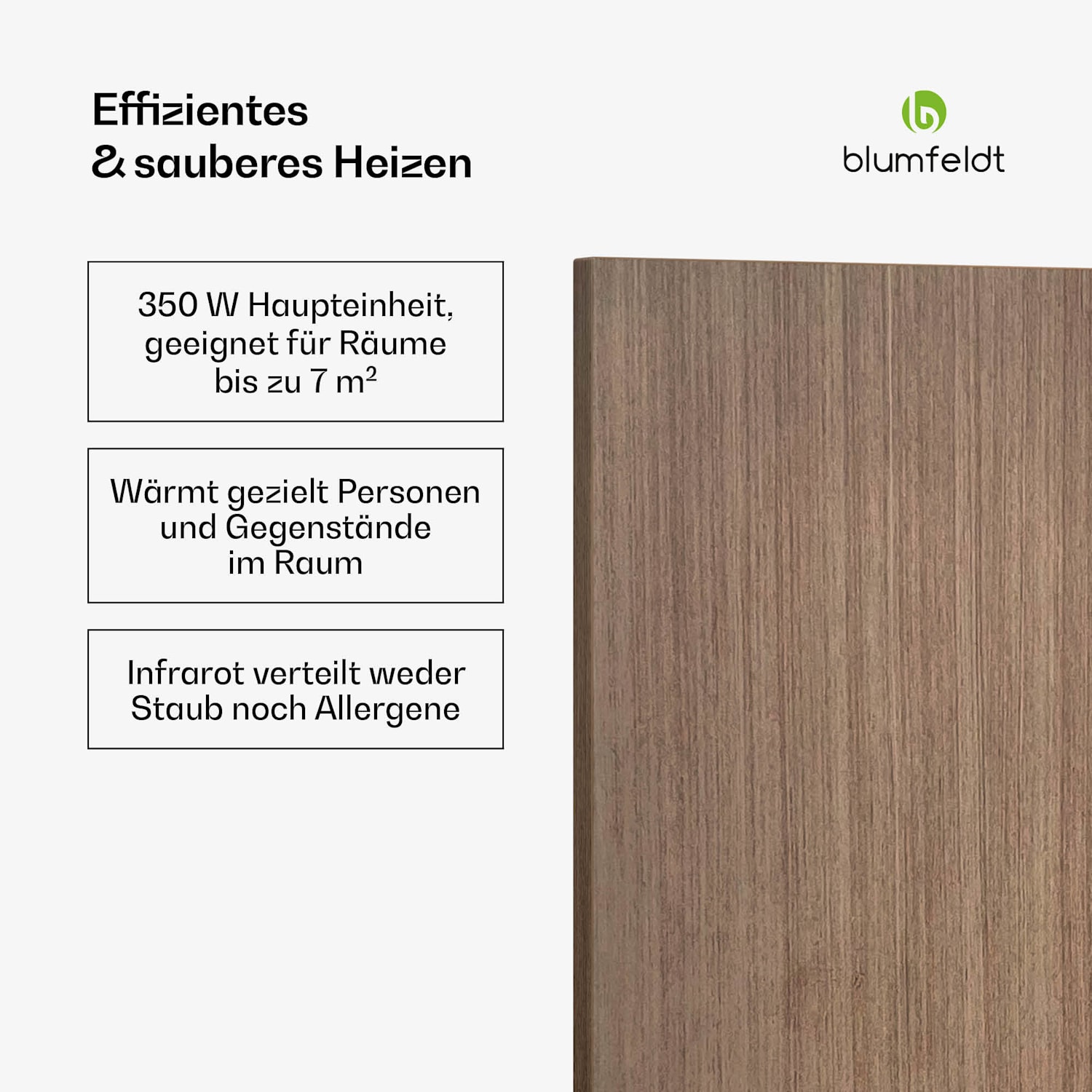 Heat Square | Infrarotheizung | WiFi Steuerung | 350W | IP44  60 x 60 cm | 350 W | Holzoptik