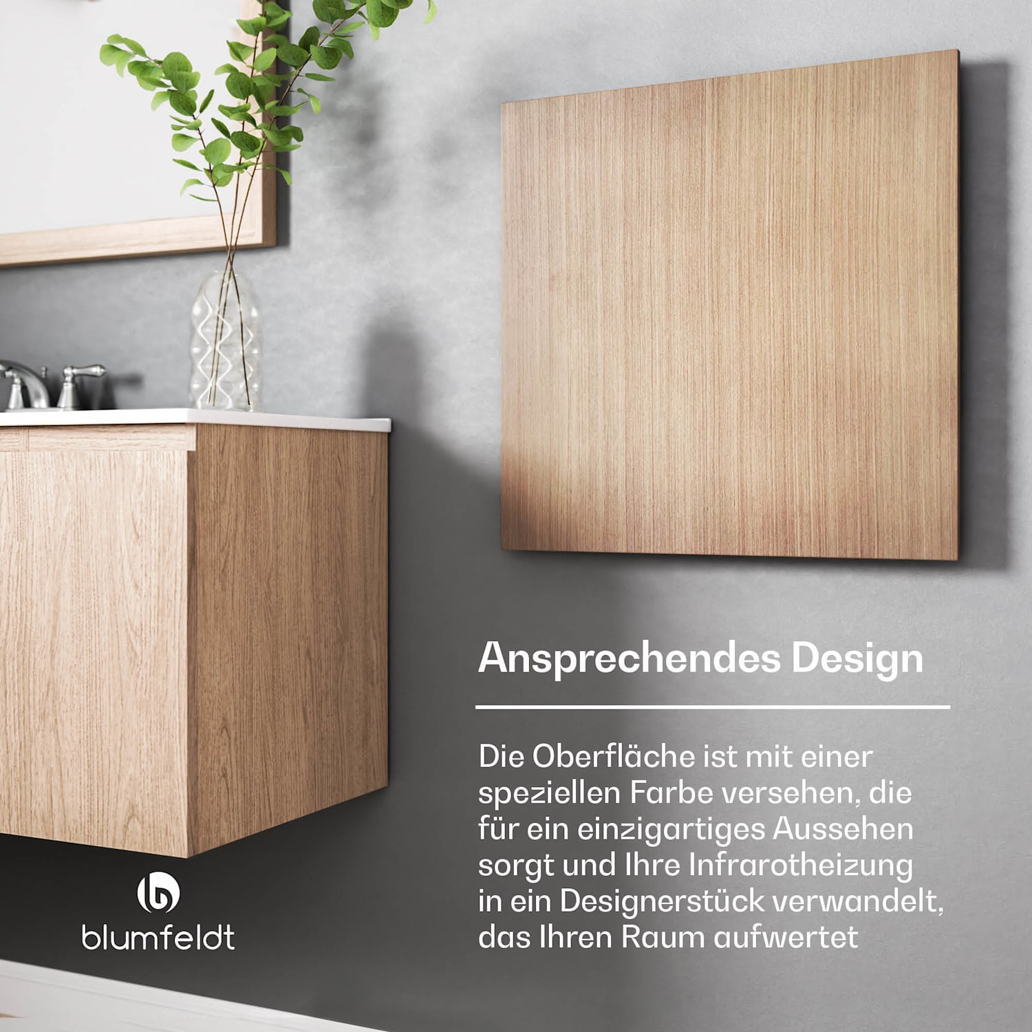 Heat Square | Infrarotheizung | WiFi Steuerung | 350W | IP44  60 x 60 cm | 350 W | Holzoptik