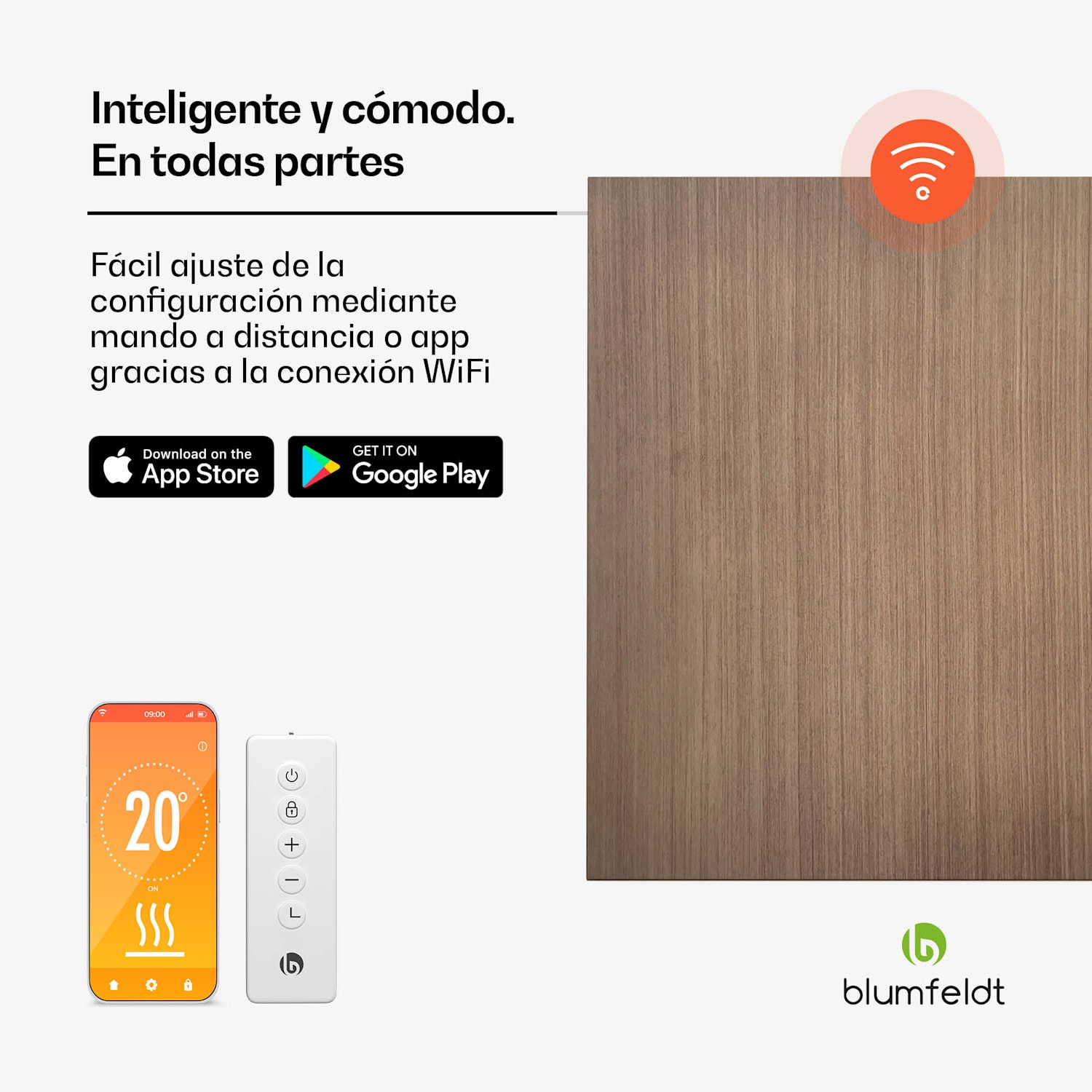 Heat Square | Calefacción por infrarrojos | Control WiFi | 350W | IP44  60 x 60 cm | 350 W | aspecto madera