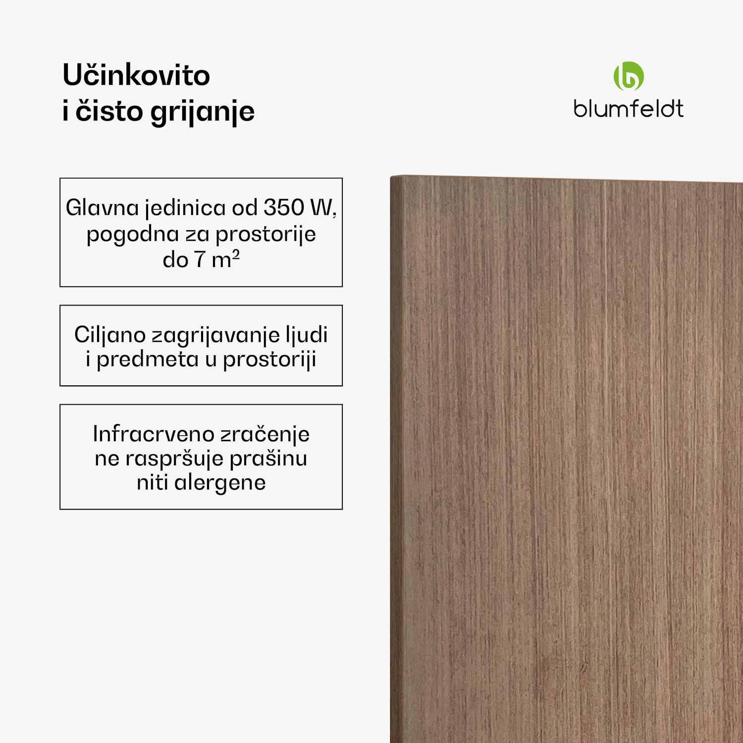 Heat Square, Infracrveno grijanje, WiFi kontrola, 350 W, IP44 60 x 60 cm | 350 W | Drveni izgled