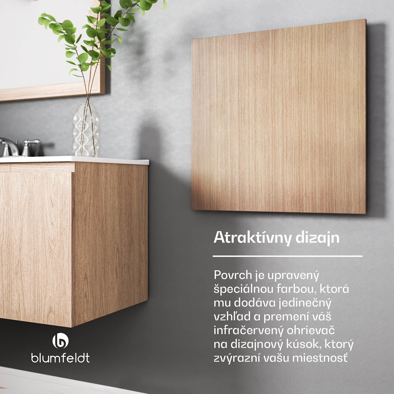 Heat Square, Infračervené vykurovanie, WiFi ovládanie, 350 W, IP44 60 x 60 cm | 350 W | Drevený vzhľad