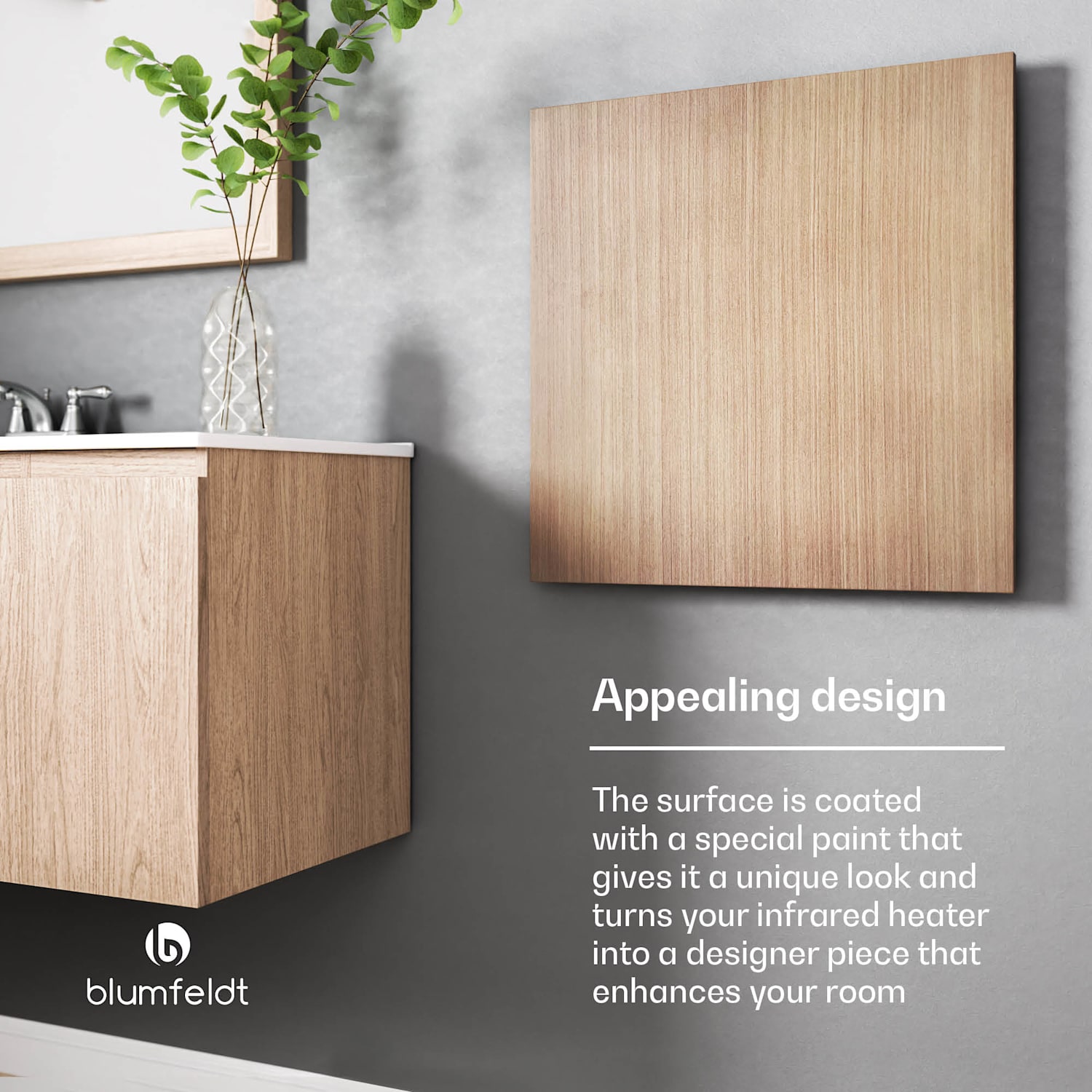 Heat Square | aquecedor de infravermelhos | controlo por Wi-Fi | 350W | IP44  60 x 60 cm | 350 W | Aparência de madeira