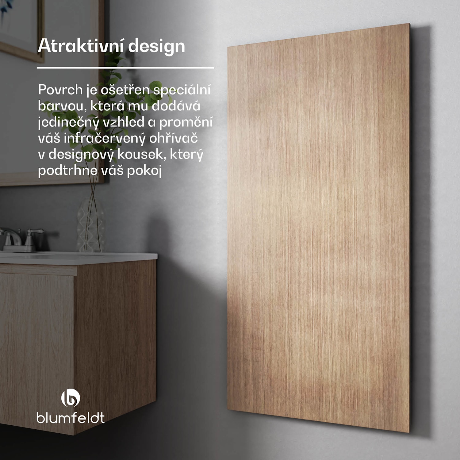 Heat Square, Infračervené vytápění, WiFi ovládání, 700 W, IP44 60 x 120 cm | Tmavé dřevo