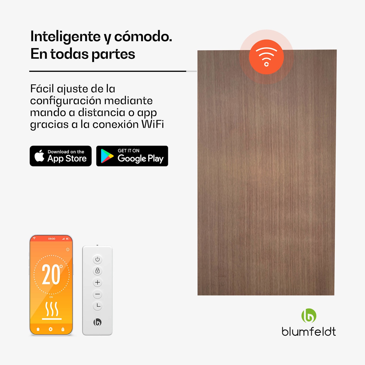 Heat Square | Calefactor infrarrojo | Control WiFi | 700W | IP44  60 x 120 cm | Madera Oscura