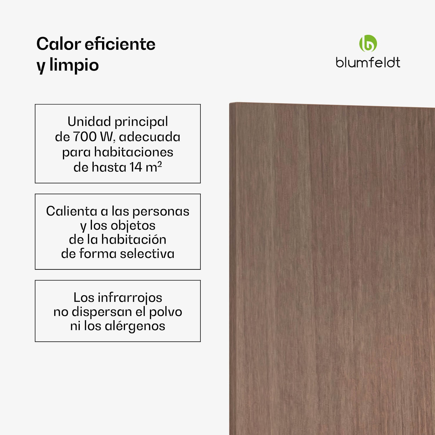 Heat Square | Calefactor infrarrojo | Control WiFi | 700W | IP44  60 x 120 cm | Madera Oscura