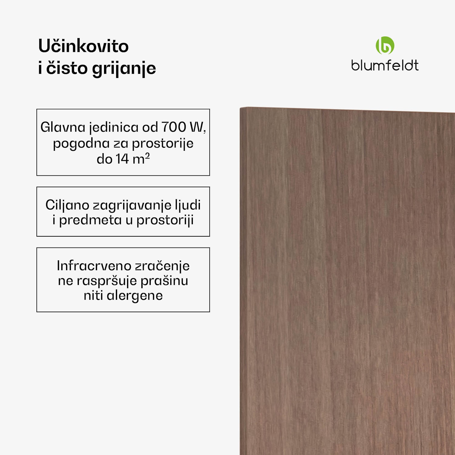 Heat Square, Infracrveno grijanje, WiFi kontrola, 700 W, IP44 60 x 120 cm | 700 W | Drveni izgled