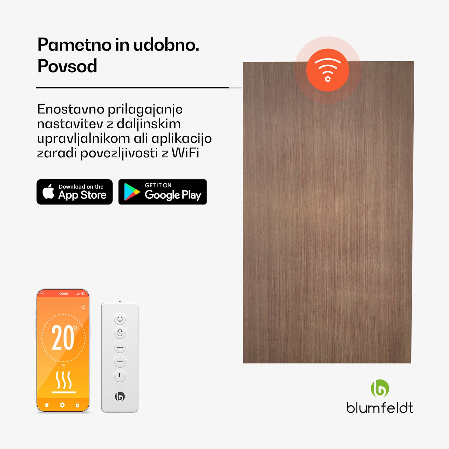 Heat Square, Infrardeče ogrevanje, Upravljanje prkeo WiFi, 700 W, IP44 60 x 120 cm | 700 W | Videz lesa