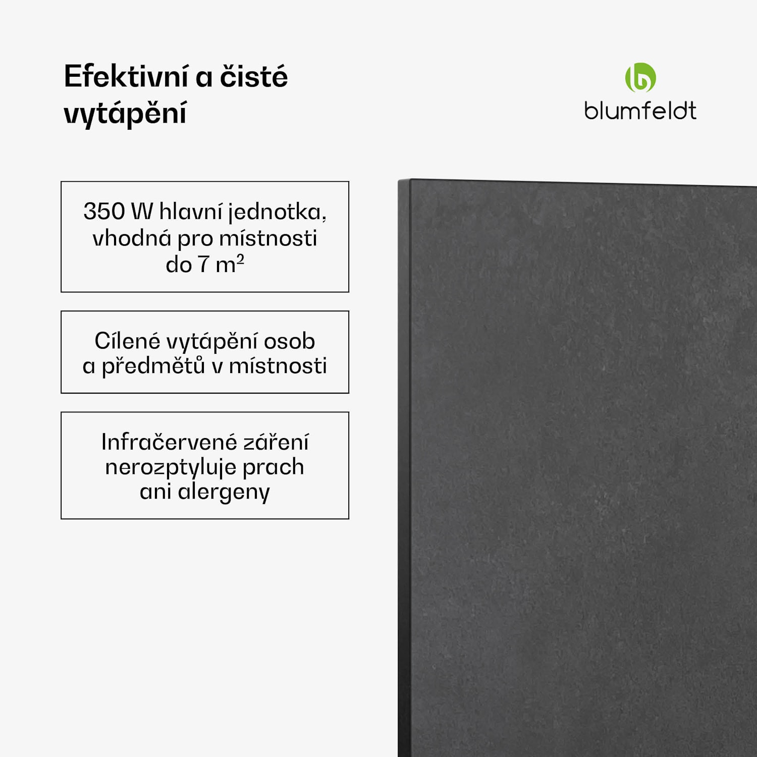 Heat Square, Infračervené vytápění, WiFi ovládání, 350 W, IP44 60 x 60 cm | 350 W | Antracit