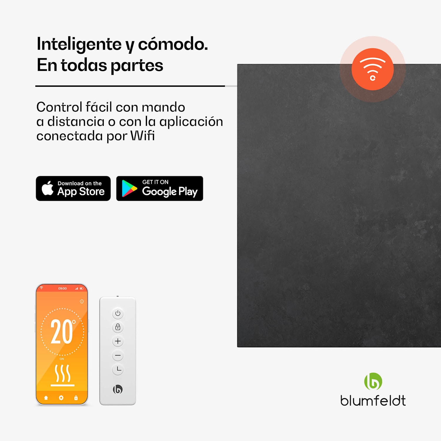 Heat Square | Calefactor infrarrojo | Control WiFi | 350W | IP44  60 x 60 cm | 350 W | Antracita