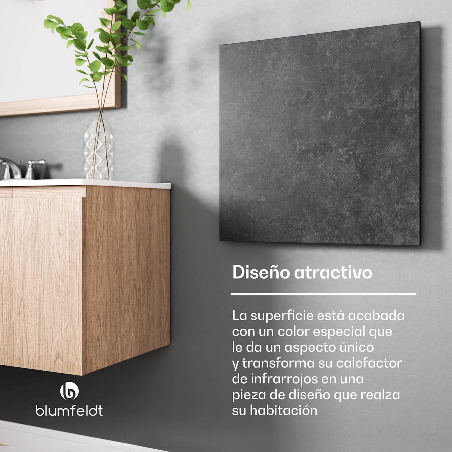 Heat Square | Calefactor infrarrojo | Control WiFi | 350W | IP44  60 x 60 cm | 350 W | Antracita