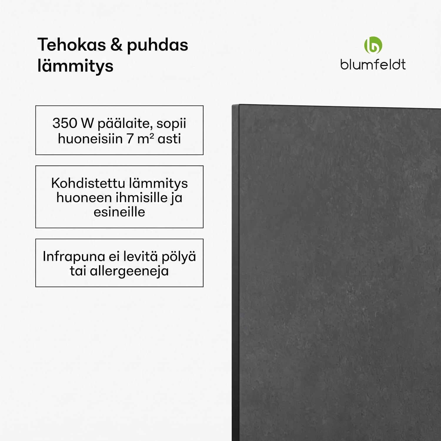 Heat Square | infrapunalämmitys | WiFi-ohjaus | 350 W | IP44 60 x 60 cm | 350 W | Antrasiitti