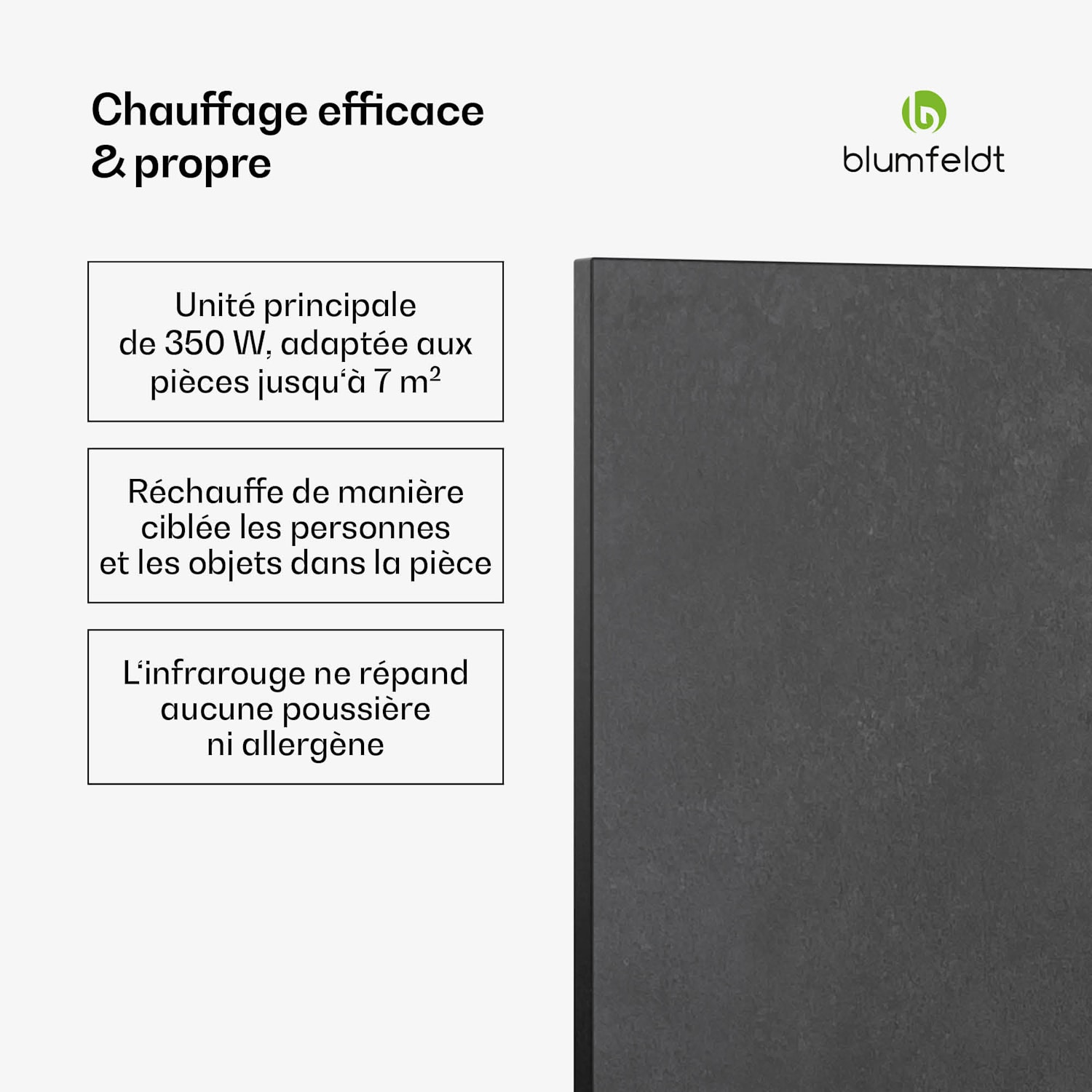 Heat Square | radiateur infrarouge | Contrôle par WiFi | 350 W | IP44  60 x 60 cm | 350 W | Anthracite