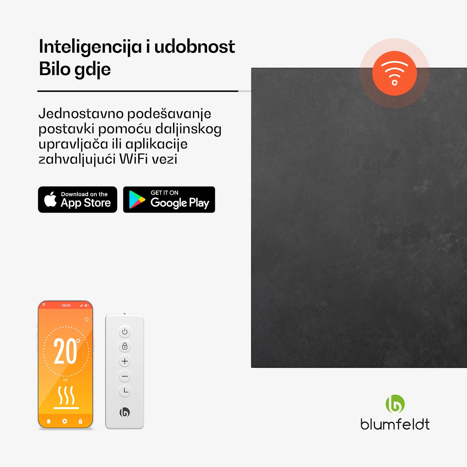 Heat Square, Infracrveno grijanje, WiFi kontrola, 350 W, IP44 60 x 60 cm | 350 W | Antracit